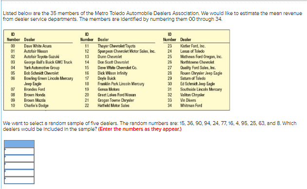 Solved Listed below are the 35 members of the Metro Toledo | Chegg.com