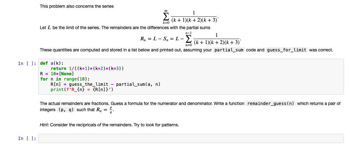 Solved This problem also concerns the series 1 (k + 1)(k + | Chegg.com