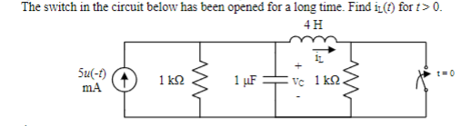 Solved The switch in the circuit below has been opened for a | Chegg.com