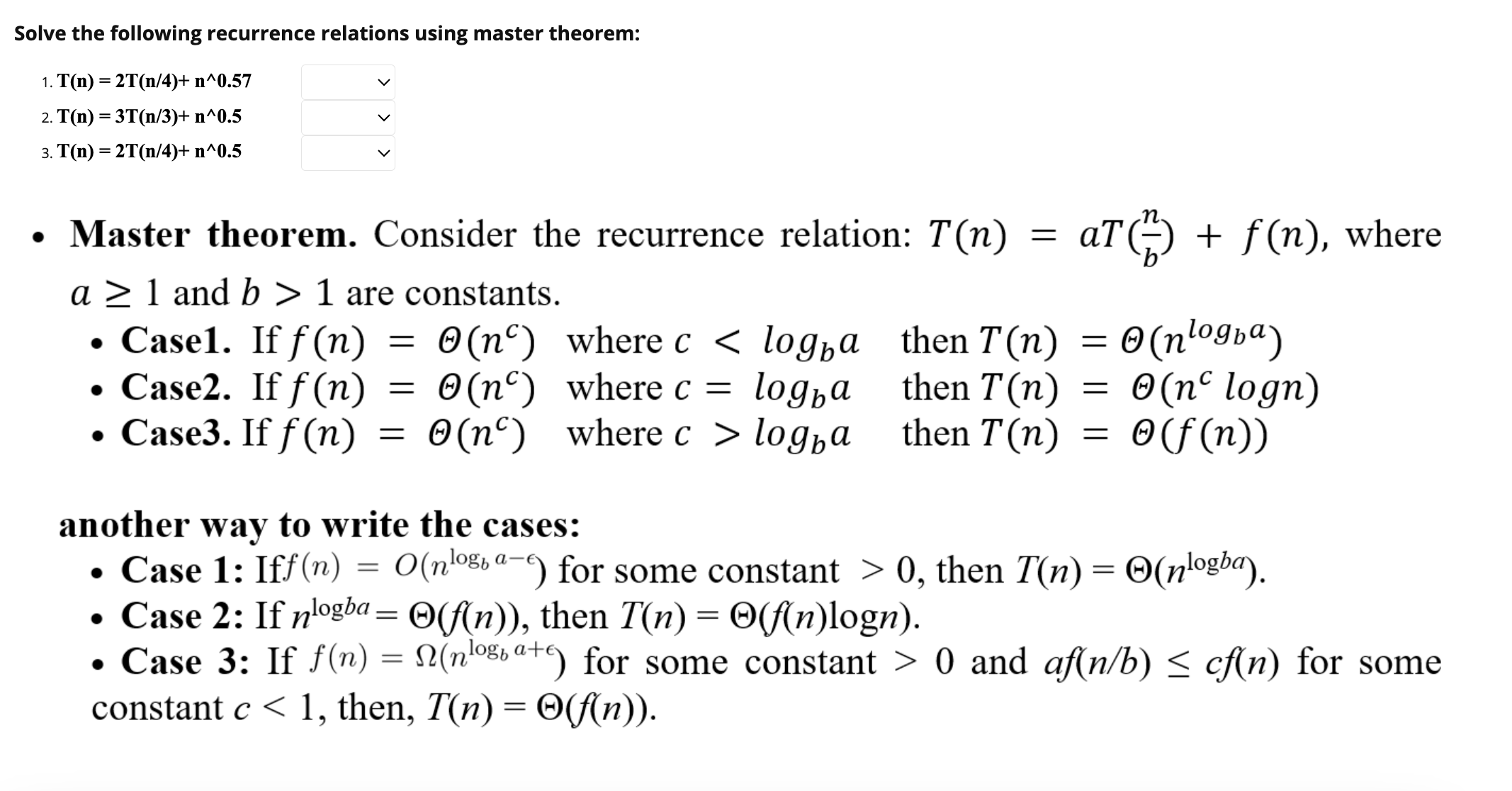 Solved Solve The Following Recurrence Relations Using Master 8941