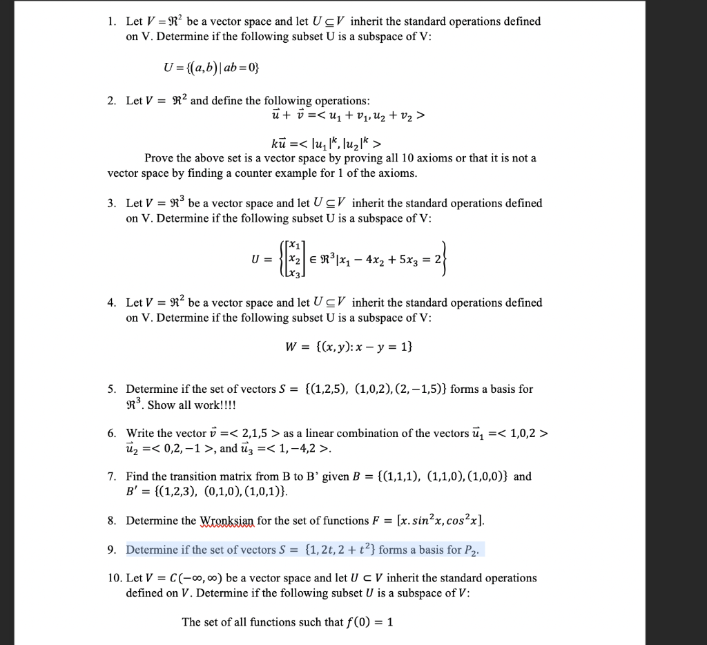 Solved 1 Let V R Be A Vector Space And Let U Cv Inheri Chegg Com