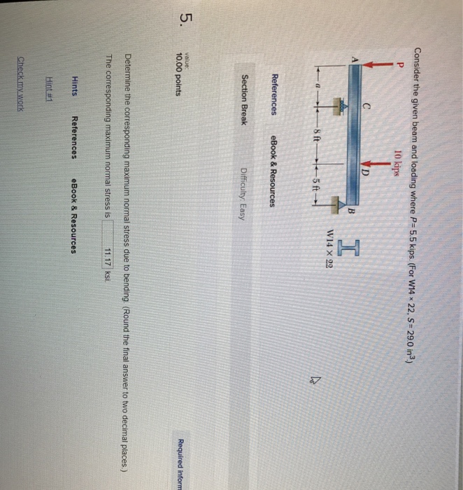 Solved Consider the given beam and loading where P= 5.5 | Chegg.com