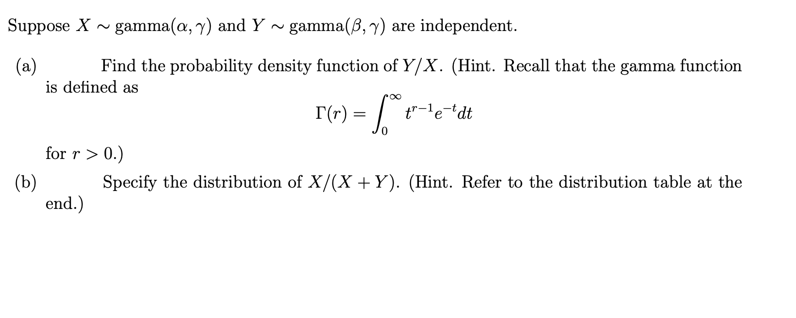 Solved Suppose X gamma(a, y) and Y gamma(, ) are