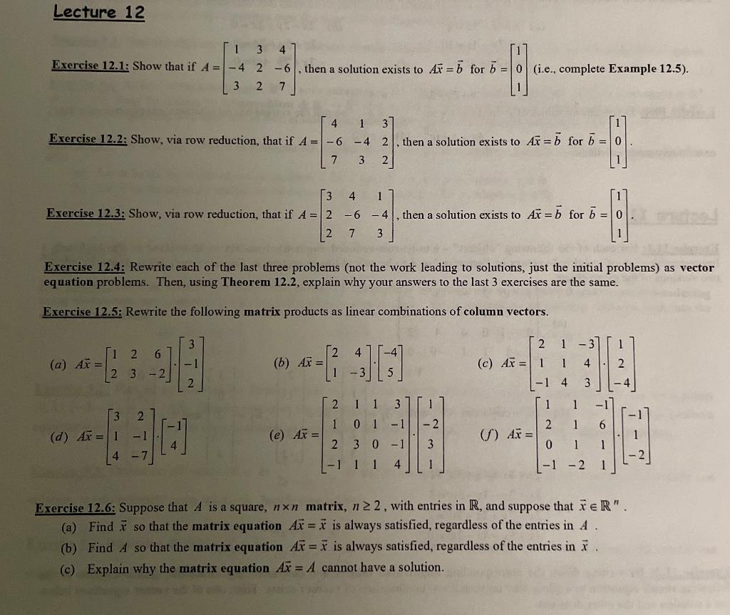 Solved Lecture 12 1 3 4 Exercise 12.1: Show that if A = -4 | Chegg.com