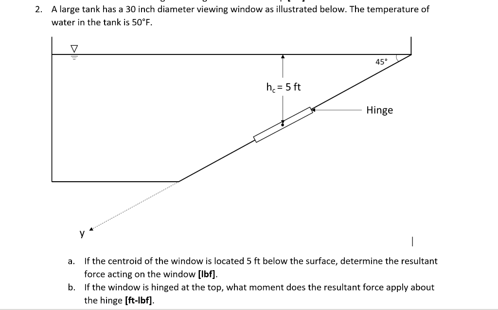 Solved 2. A large tank has a 30 inch diameter viewing window | Chegg.com
