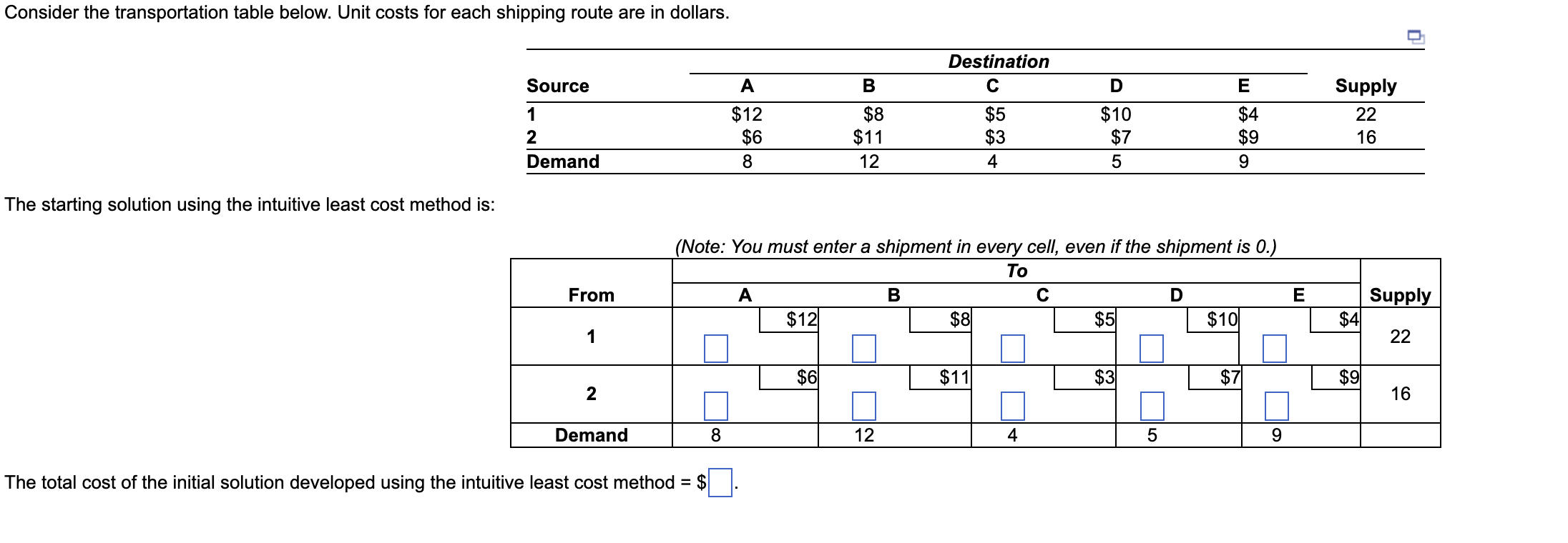 Solved The starting solution using northwest-corner method | Chegg.com
