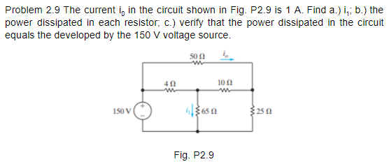 Solved Problem 2.9 The current i, in the circuit shown in | Chegg.com