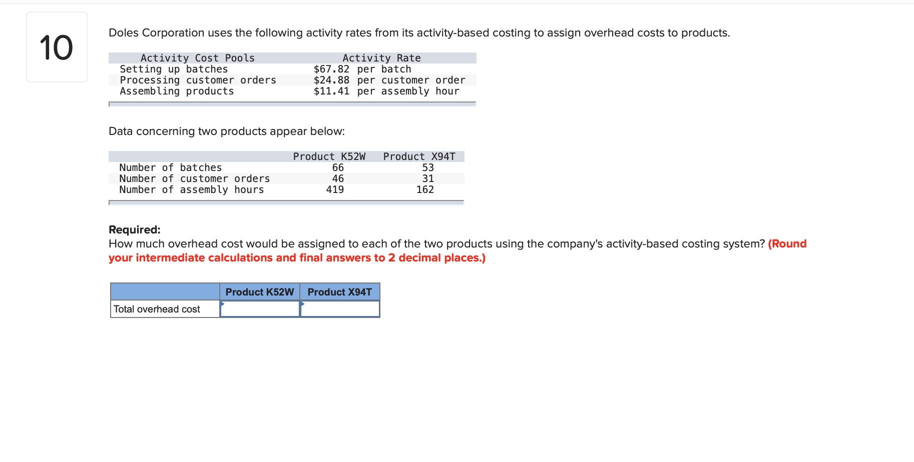 Solved Doles Corporation uses the following activity rates