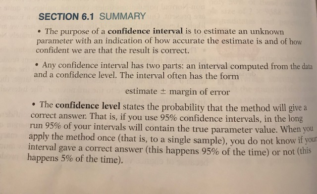 Solved SECTION 6.1 SUMMARY e The purpose of a confidence | Chegg.com