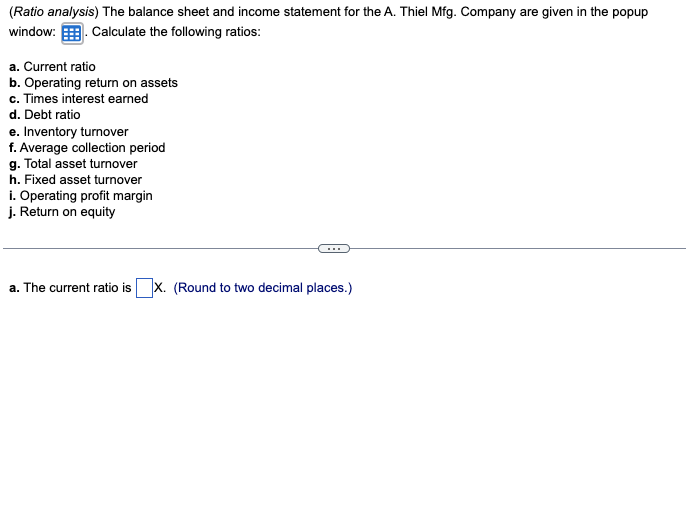 Solved (Ratio analysis) The balance sheet and