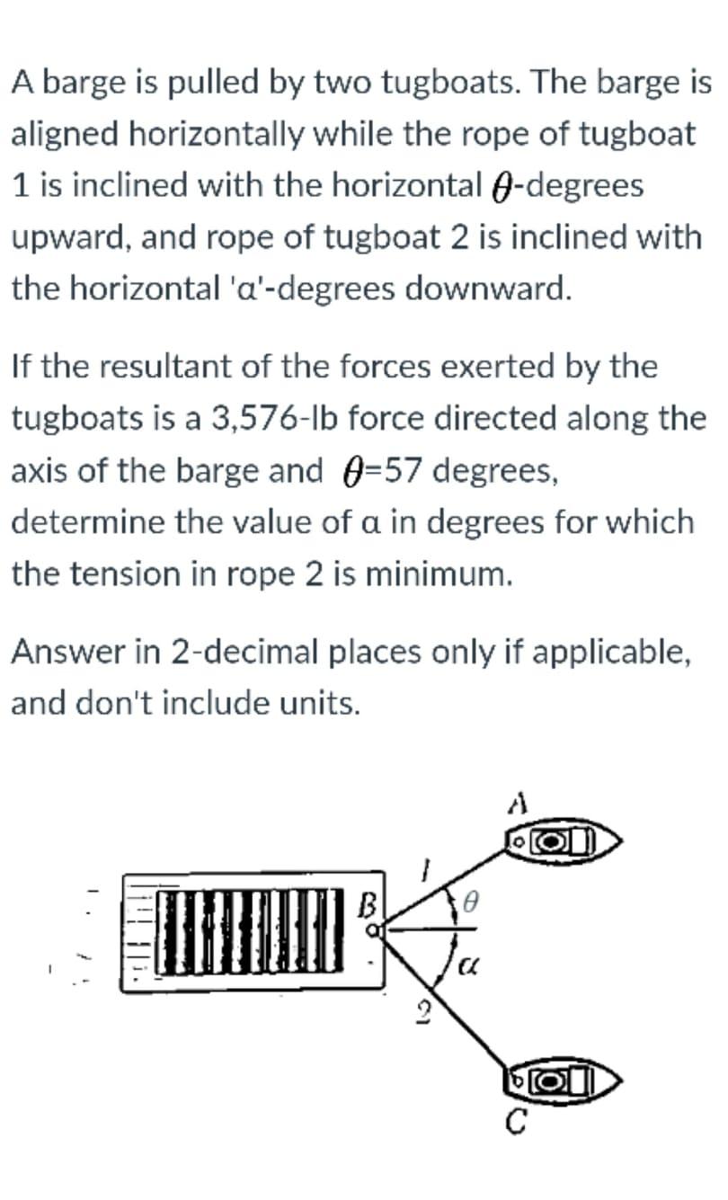 Solved A Barge Is Pulled By Two Tugboats. The Barge Is | Chegg.com
