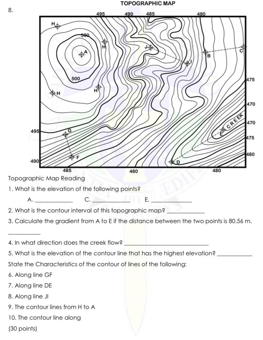 Solved Topographic Map 8 495 490 485 480 500 B 500 1475 Rh Chegg Com