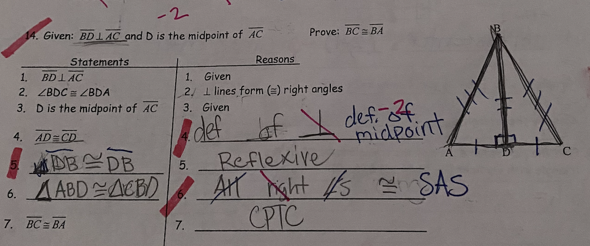 Solved 14. Given: BD⊥AC and D is the midpoint of AC Prove: | Chegg.com