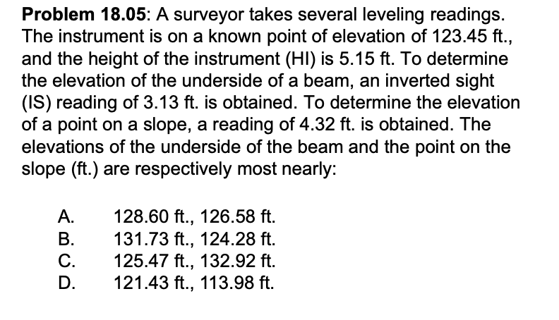 Solved Problem 18.05: A surveyor takes several leveling | Chegg.com
