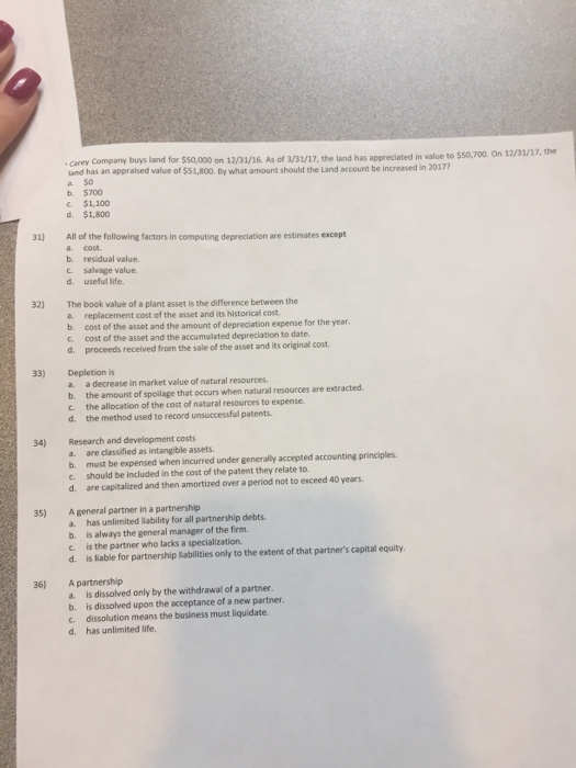 Solved Carey Company Buys Land For 50 000 On 12 31 16 As Of Chegg