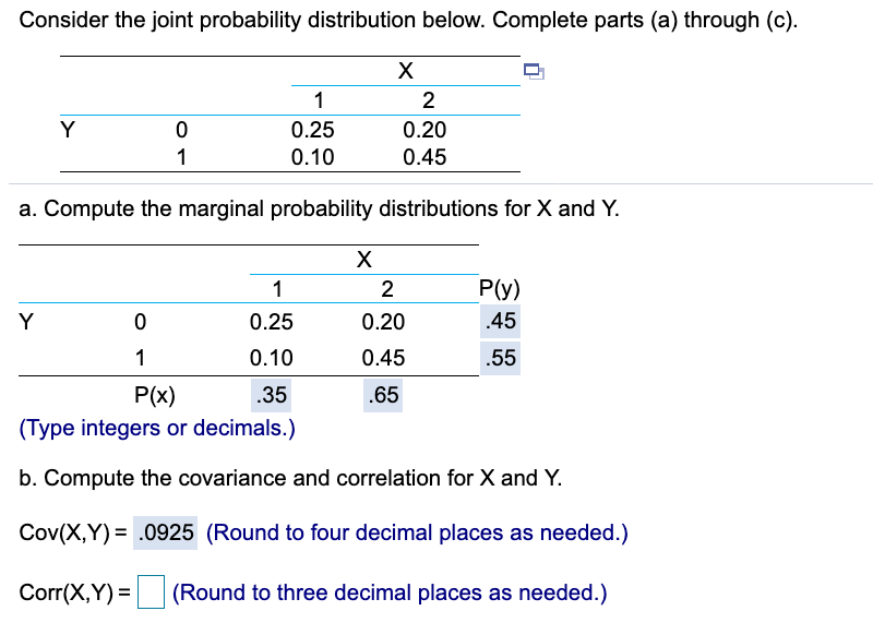 Solved Consider the joint probability distribution below. | Chegg.com