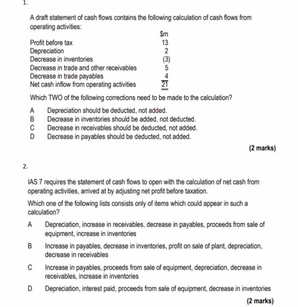 Solved A draft statement of cash flows contains the | Chegg.com