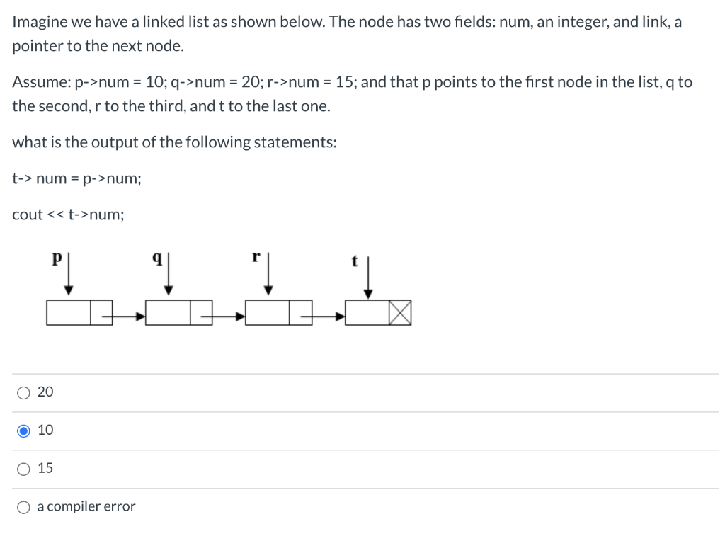Solved Imagine we have a linked list as shown below. The | Chegg.com