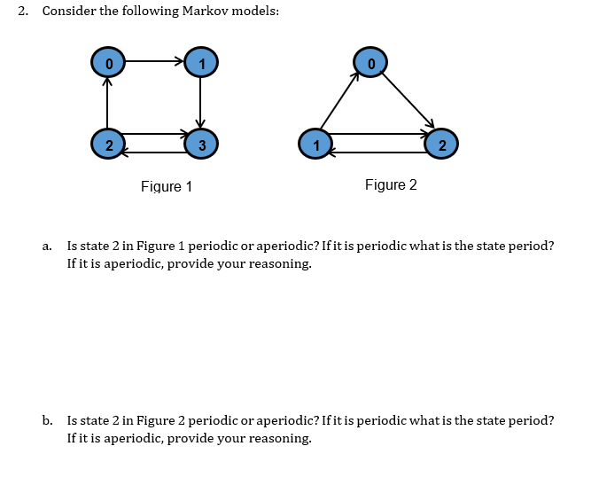 2. Consider the following Markov models:
a. Is state 2 in Figure 1 periodic or aperiodic? If it is periodic what is the state