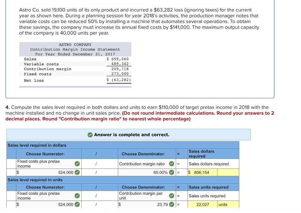 Solved Astro Co. sold 19,100 units of its only product and