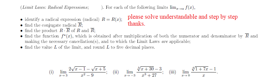 Solved (Limit Laws: Radical Expressions; ). For each of the | Chegg.com