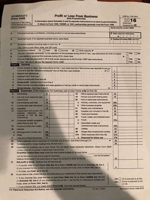 1040 20 16 US. Individual Income Tax Return separate | Chegg.com