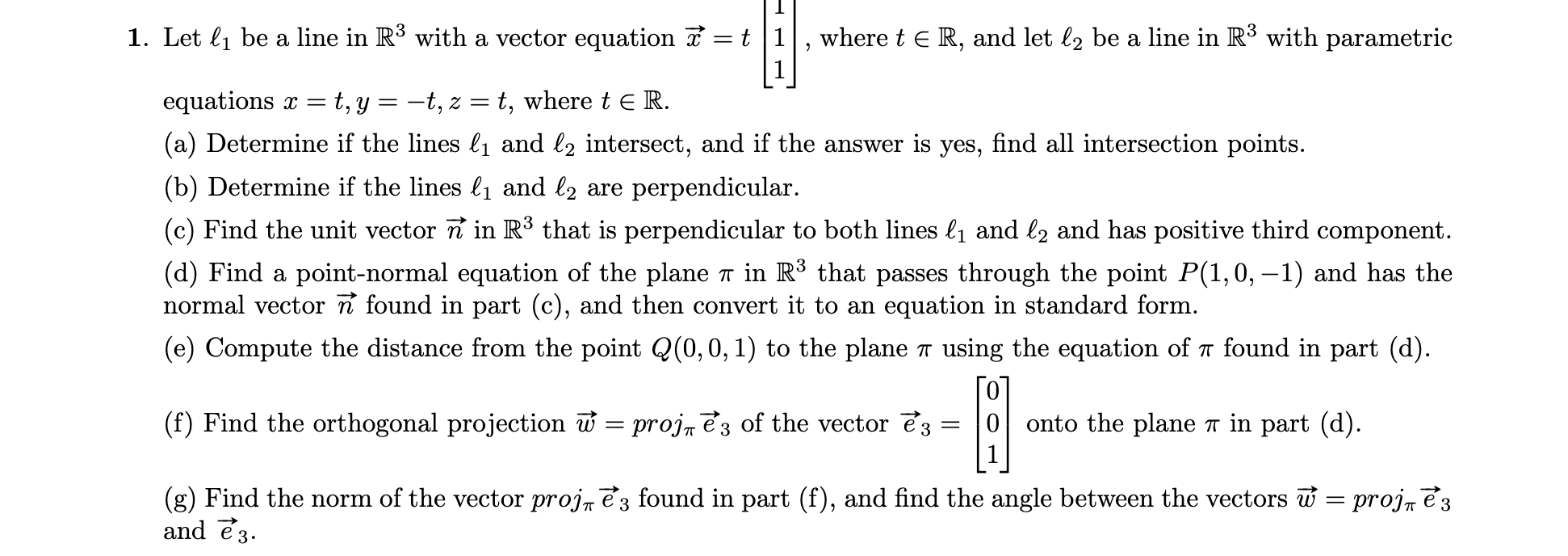 Solved Let ℓ1 be a line in R3 with a vector equation | Chegg.com