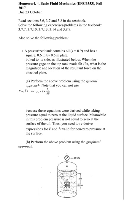 Solved Homework 4, Basic Fluid Mechanics (ENG3353), Fall | Chegg.com