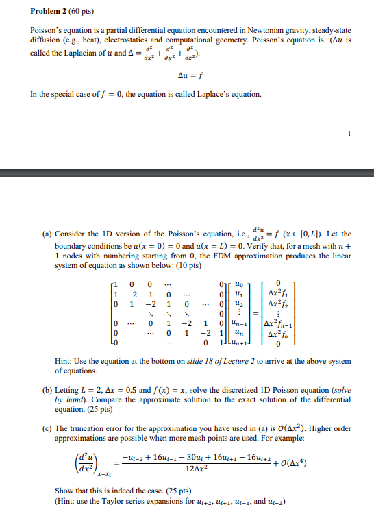 Problem 2 60 Pts Poisson S Equation Is A Partial Chegg Com