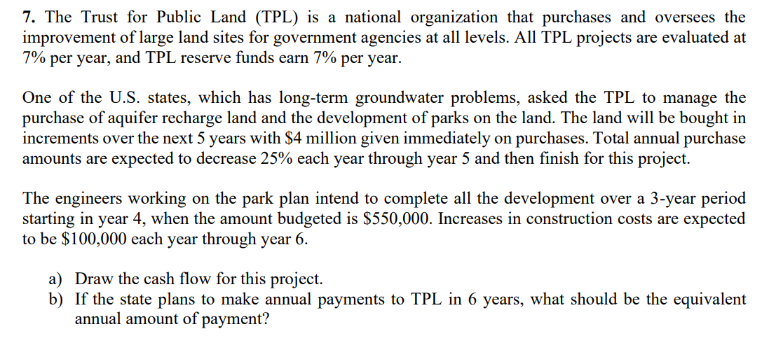 Solved 7. The Trust for Public Land (TPL) is a national | Chegg.com