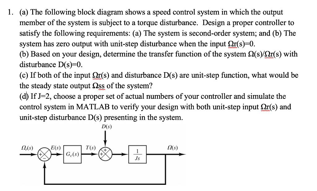 Solved (a) The following block diagram shows a speed control | Chegg.com
