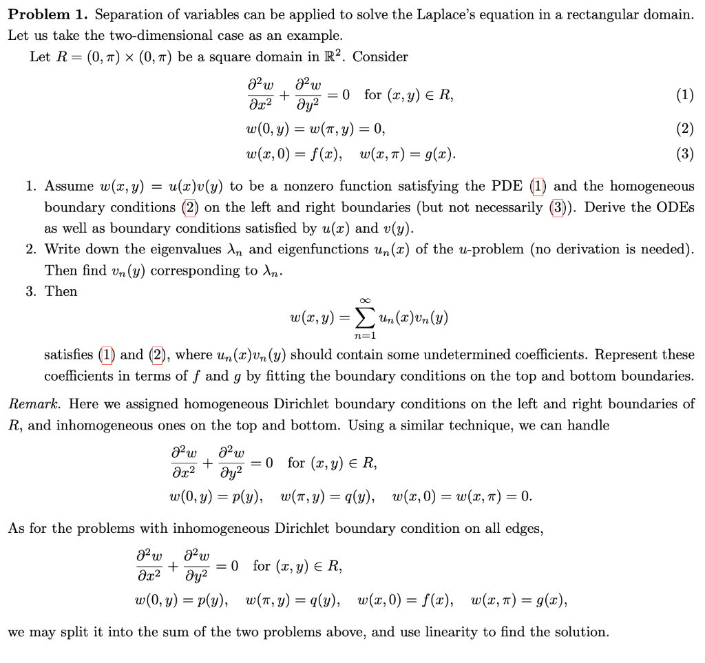 Solved Problem 1 Separation Of Variables Can Be Applied Chegg Com