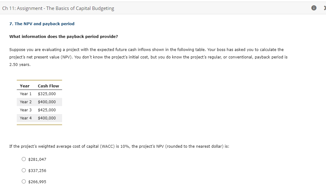 Solved Ch 11: Assignment - The Basics Of Capital Budgeting | Chegg.com
