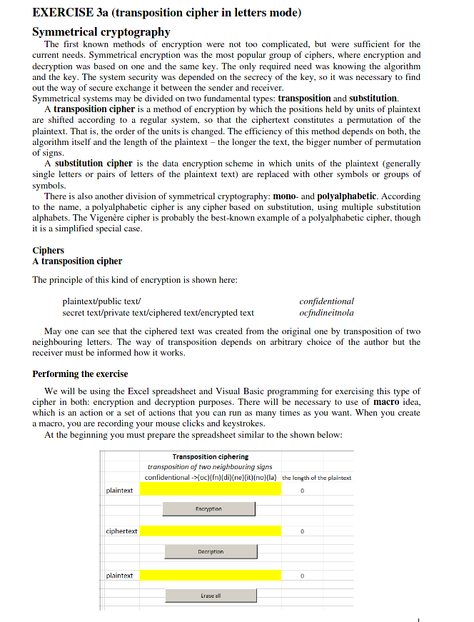 EXERCISE 3a (transposition cipher in letters mode) | Chegg.com
