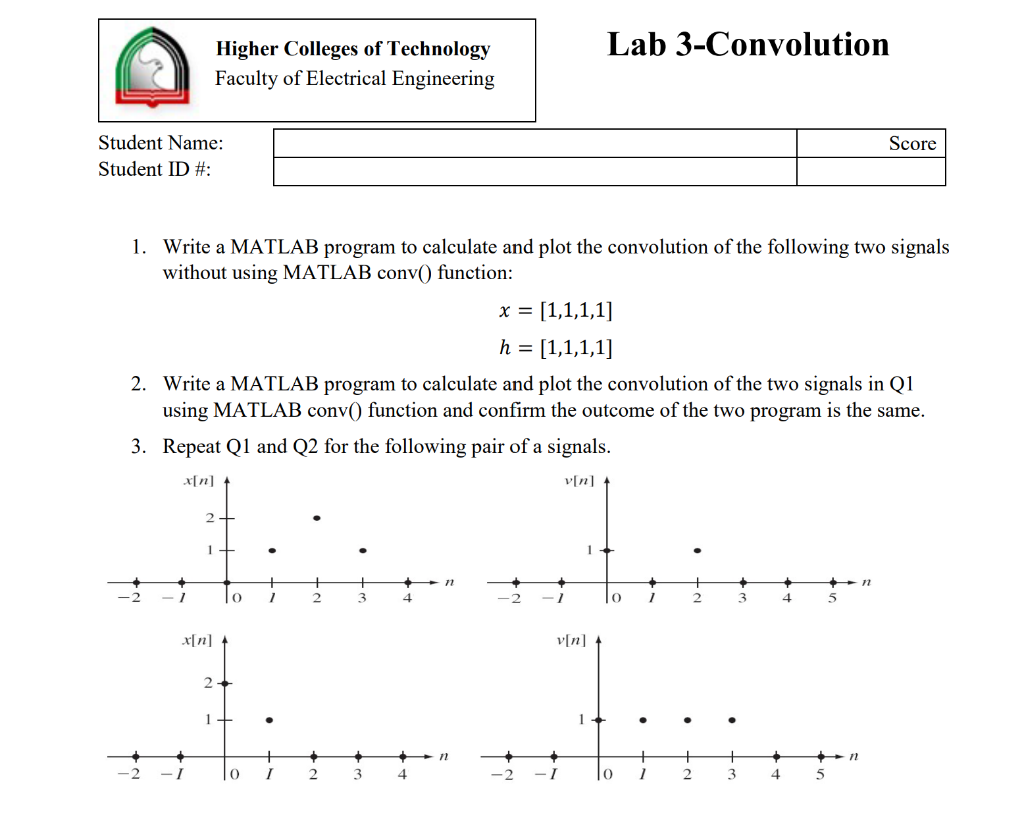 Solved Higher Colleges of Technology Lab 3-Convolution | Chegg.com