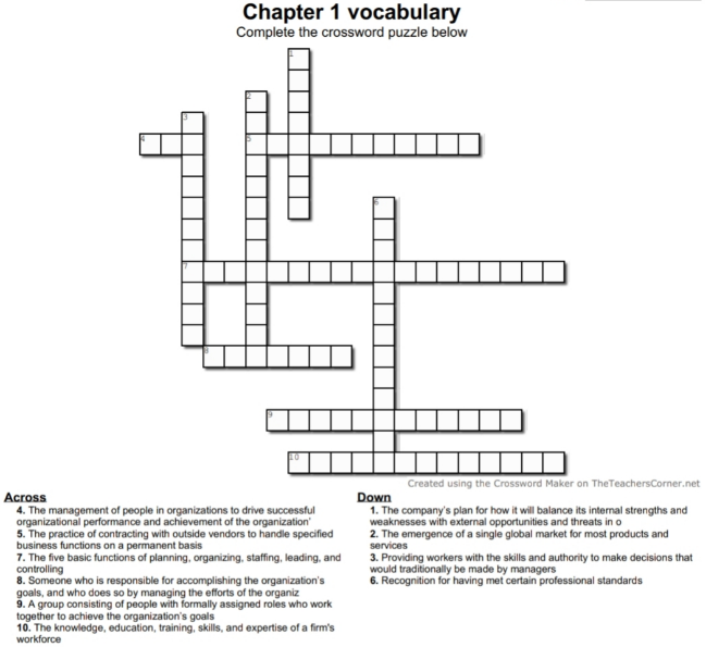 Solved Chapter 1 vocabulary Complete the crossword puzzle Chegg com