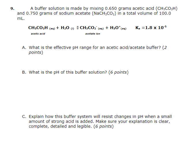 Solved 9. A buffer solution is made by mixing 0.650 grams | Chegg.com