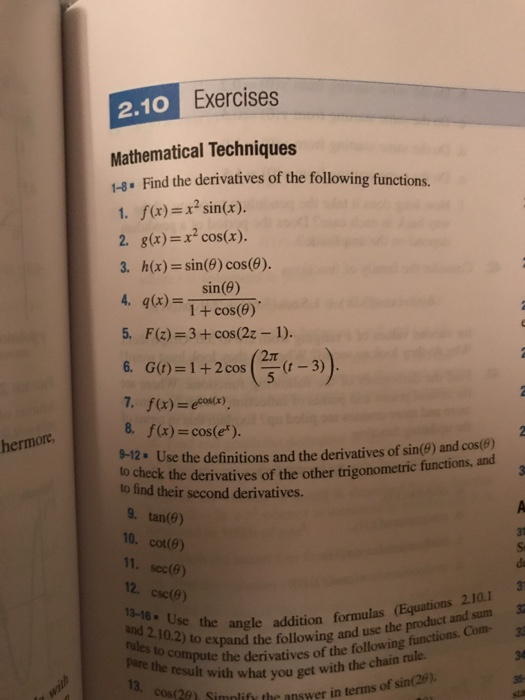 Solved Exercises 2.10 Mathematical Techniques 1-8 Find the | Chegg.com