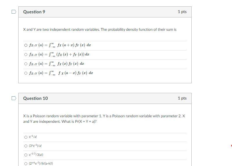 Solved Question 9 1 pts X and Y are two independent random | Chegg.com