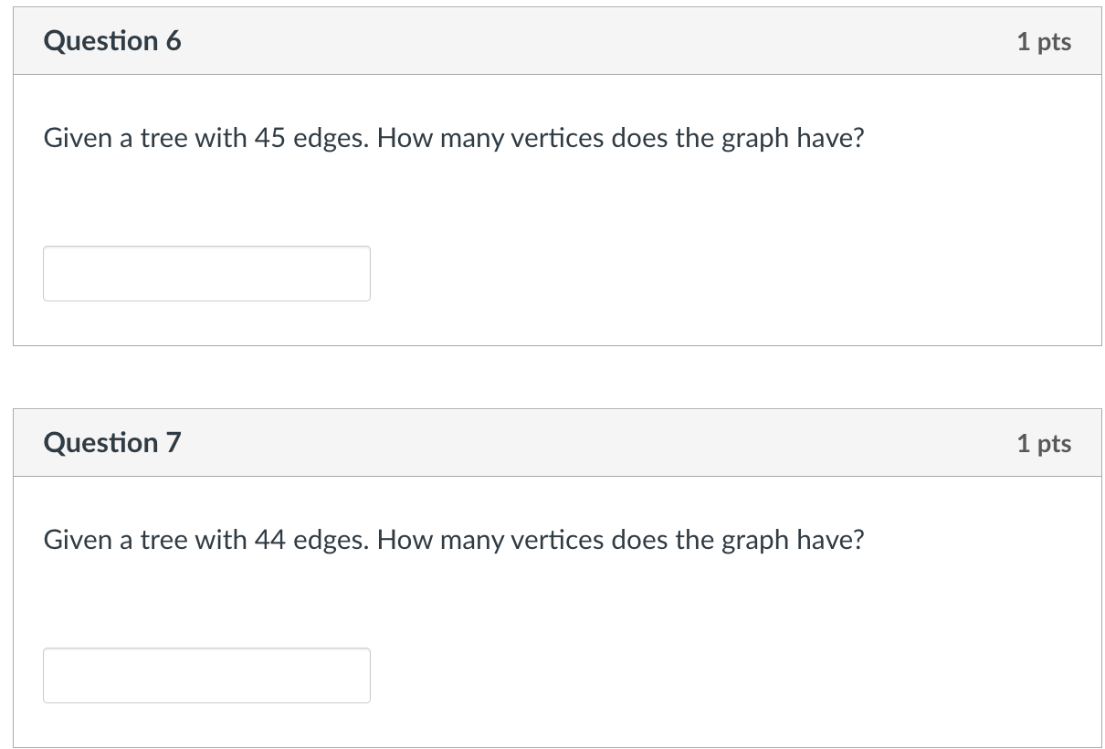 Solved Given a tree with 45 edges. How many vertices does | Chegg.com