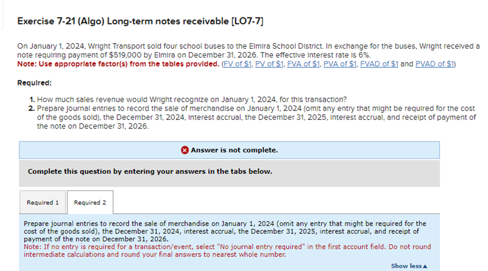 Solved Exercise 7-21 (Algo) Long-term Notes Receivable | Chegg.com