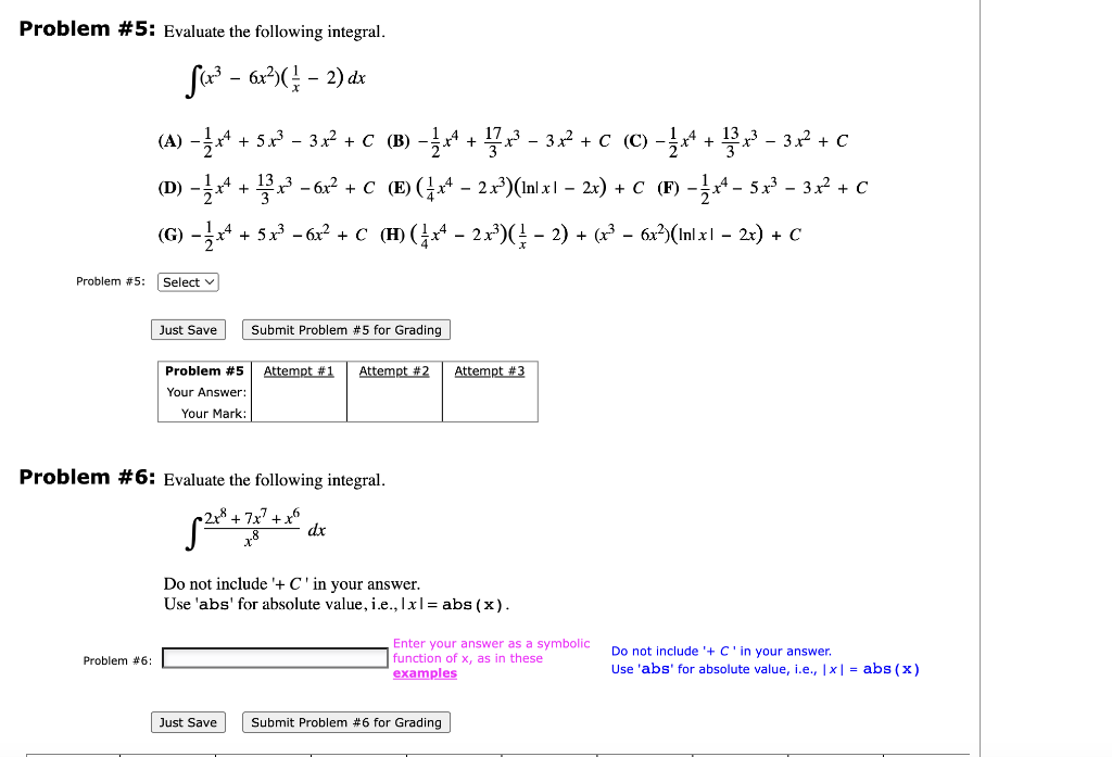 Solved Problem \#5: Evaluate the following integral. | Chegg.com