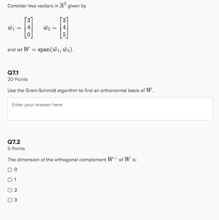Solved Consider two vectors in R3 given by ພໍ້ 1 4. 0 W 2 4 | Chegg.com