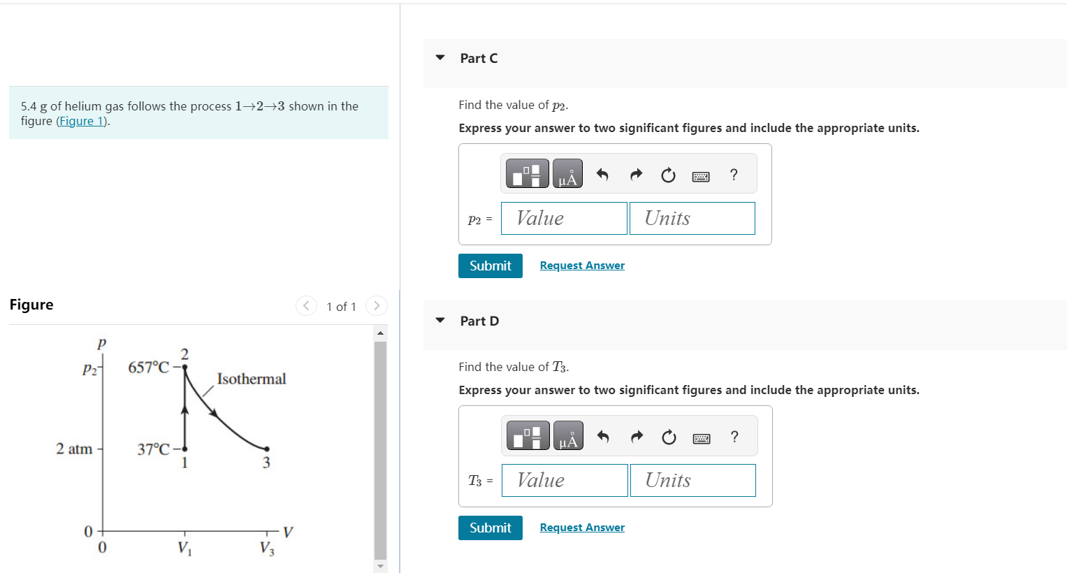 Solved 5.4 G Of Helium Gas Follows The Process 1→2→3 Shown | Chegg.com