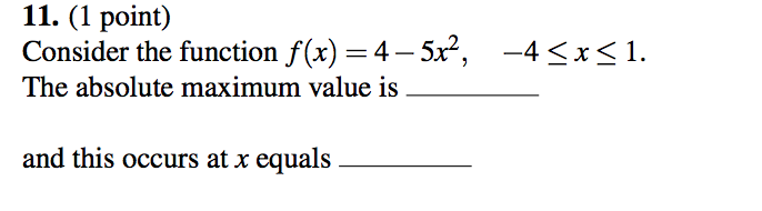 Solved 11. (1 point) Consider the function | Chegg.com