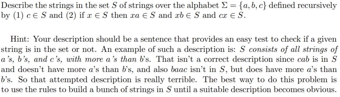 Solved Describe The Strings In The Set S Of Strings Over Chegg Com