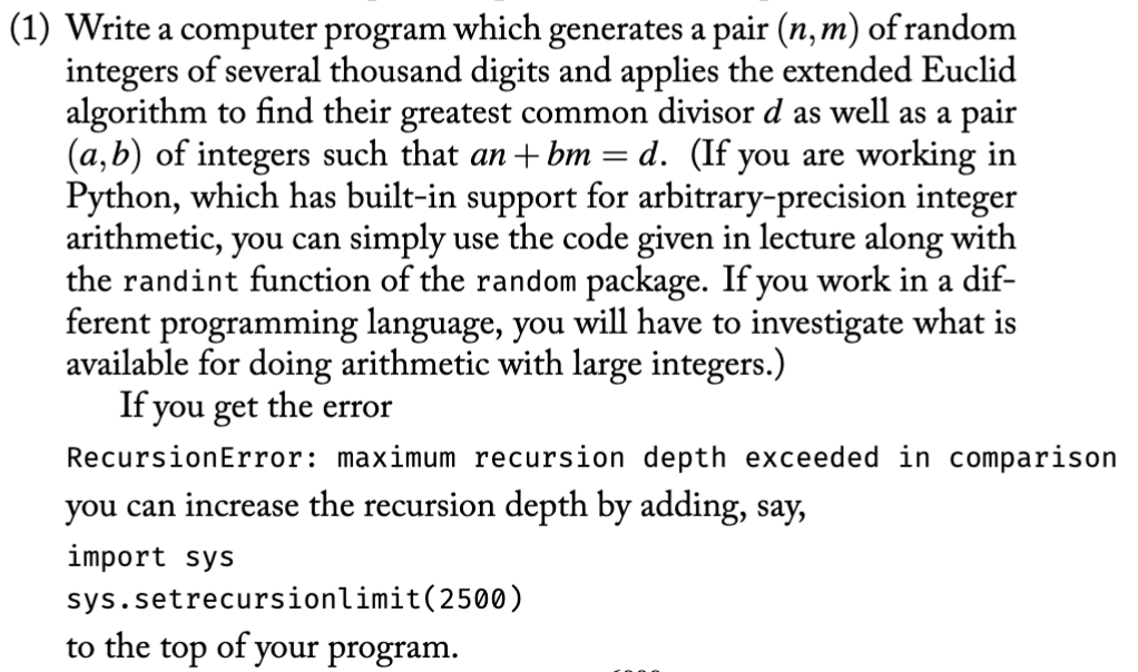 Solved (1) Write A Computer Program Which Generates A Pair | Chegg.Com