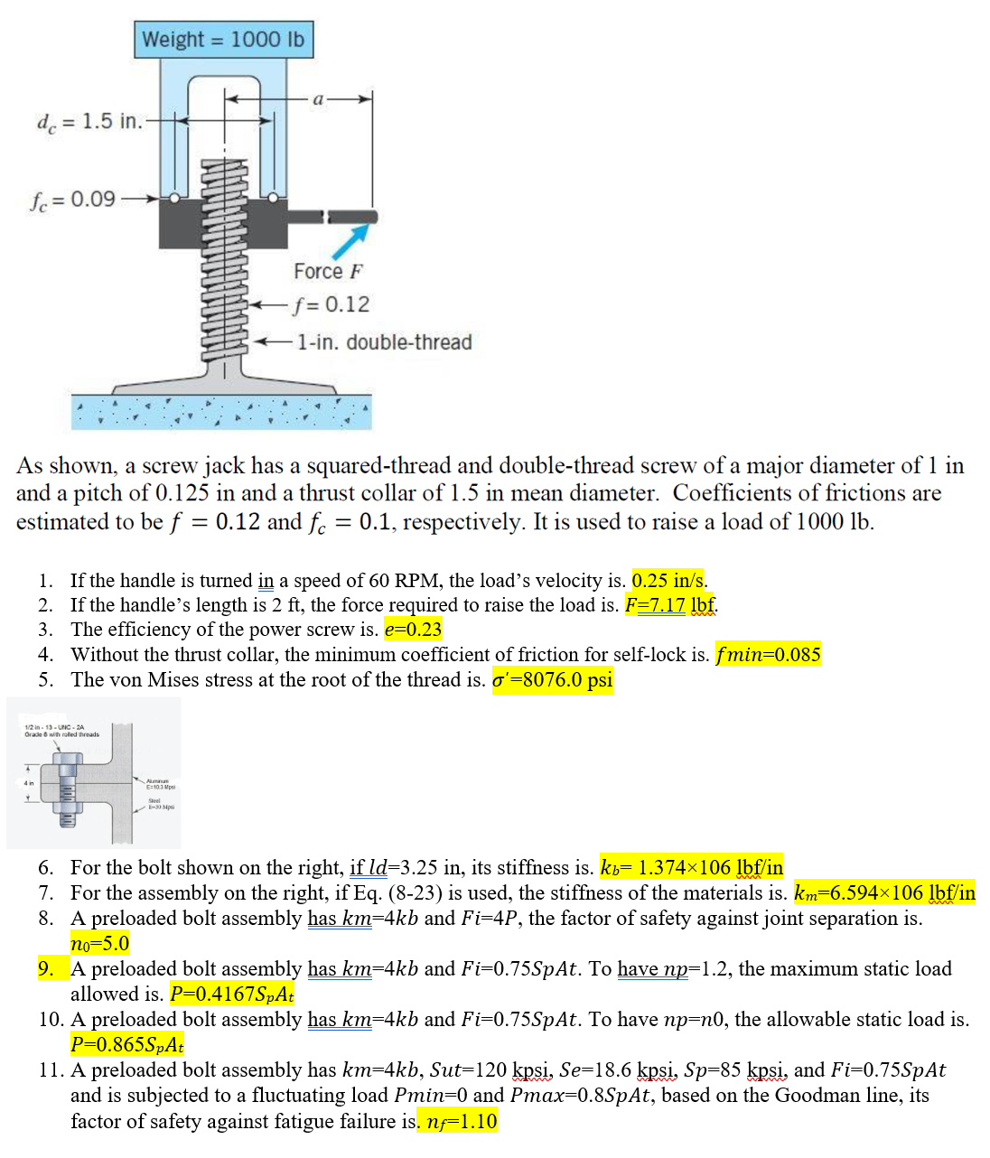 Solved As shown, a screw jack has a squared-thread and | Chegg.com
