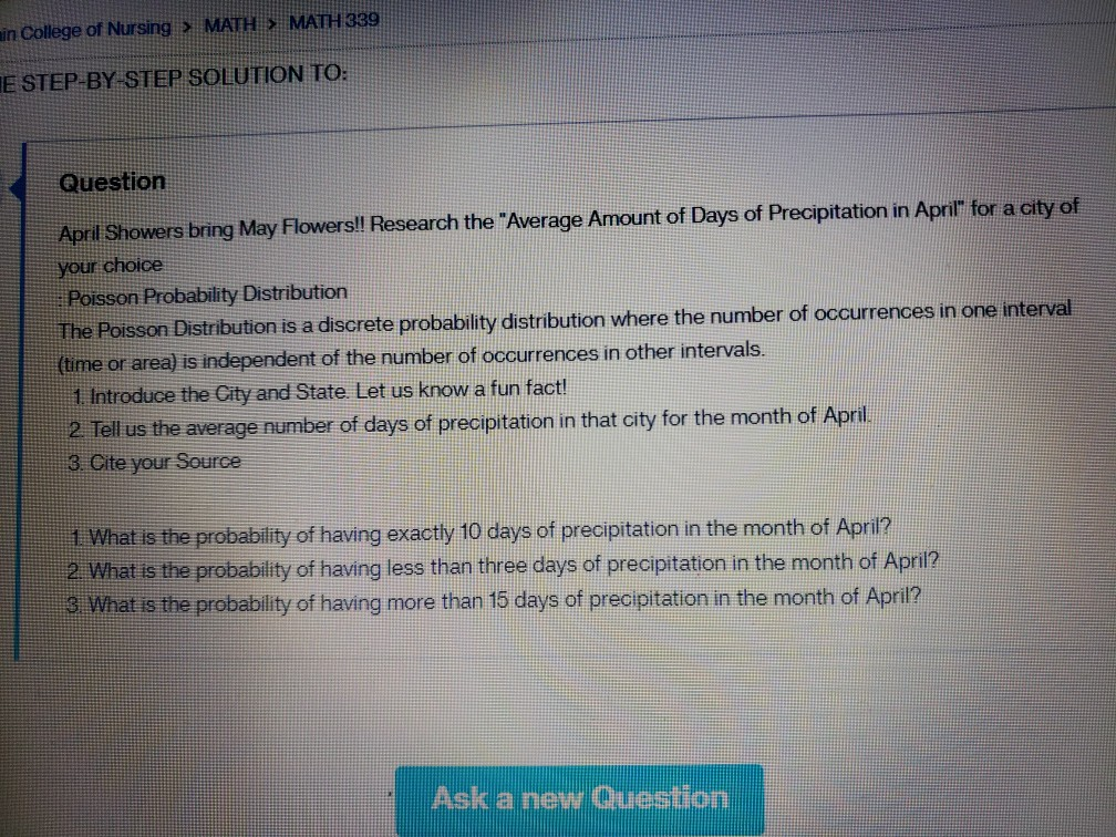 Solved in college of nursing maths math 339 e step by step chegg