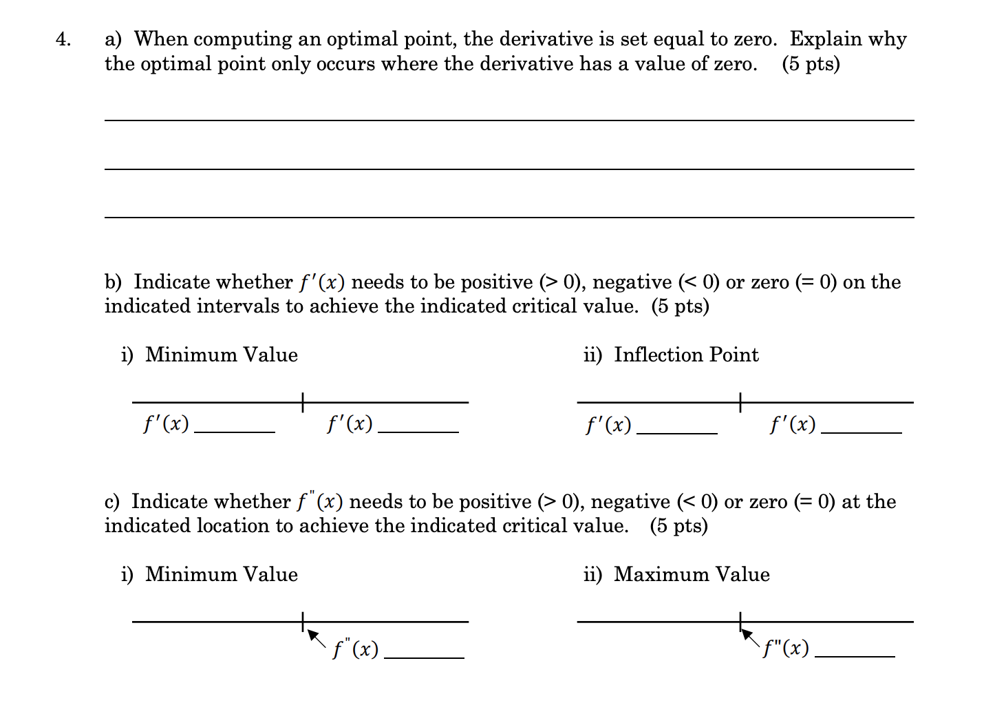 Solved a) When computing an optimal point, the derivative is | Chegg.com